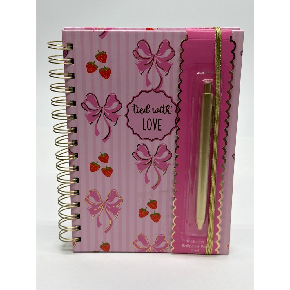 Votum Tied with Love Pink Strawberry Bow Spiral Notebook with Gold Pen Set